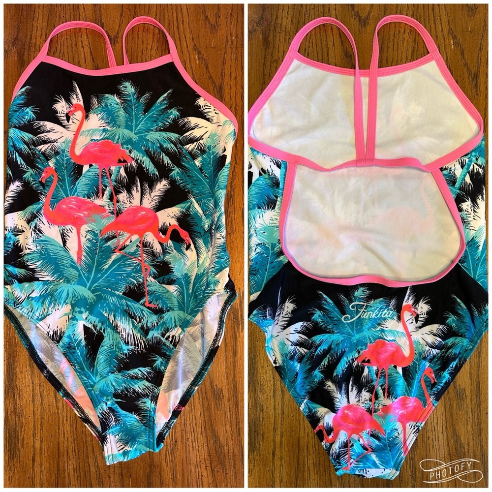 Funfash Kids Flamingo Print One Piece Swimsuit